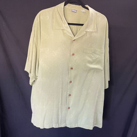 Jeep Branded Mens Camp Shirt Light Green Embossed Logo Size XXL Silk - Picture 1 of 8
